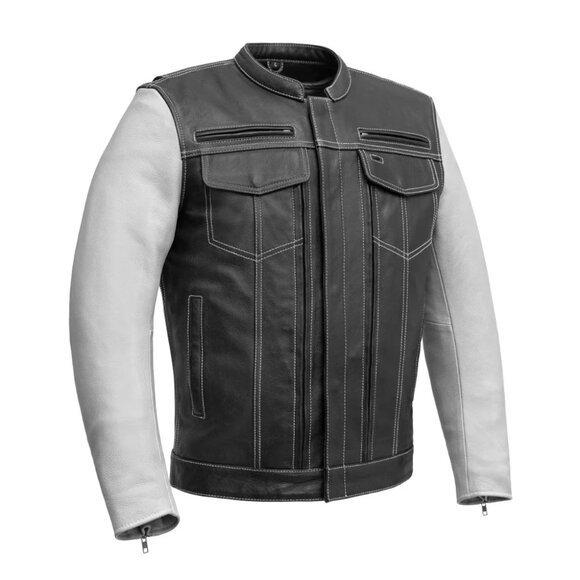 Vincent Men's Cafe Style Leather Jacket - Picture 3 of 8